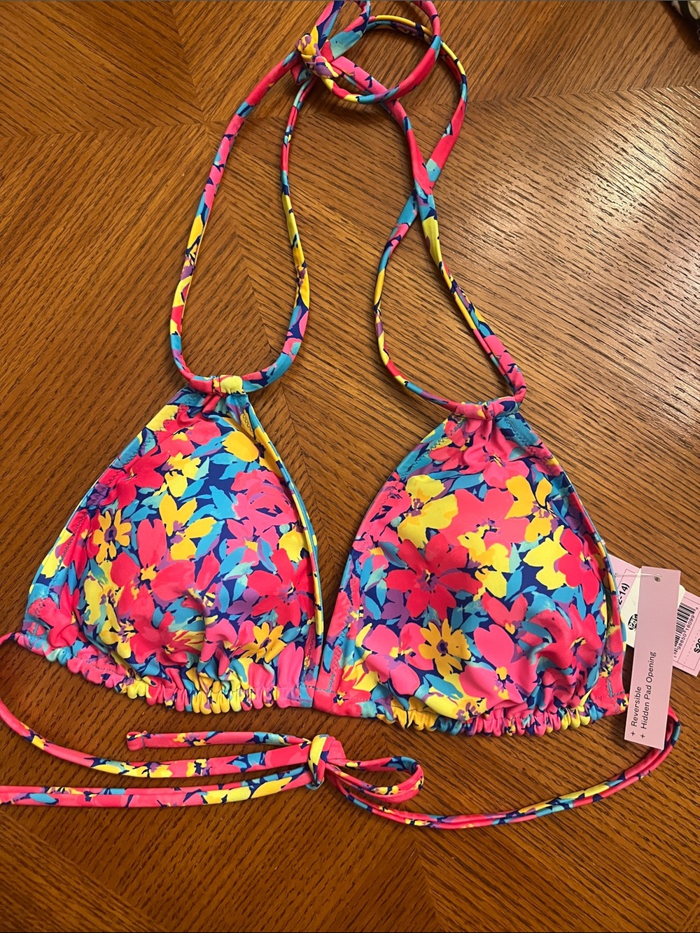 wild fable Floral Triangle Bikini Top - Pink, Yellow, Blue